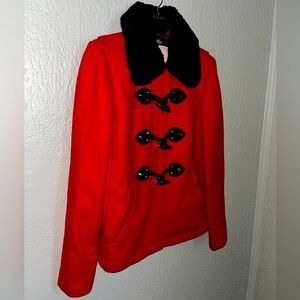 Juicy Couture Red Pea Coat with Black Accents SZ/ XS